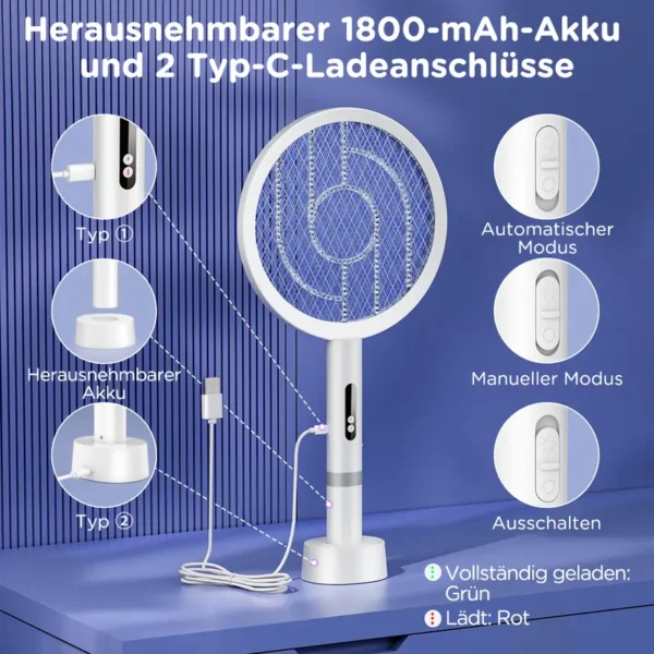 COCOLEMON Elektrische Fliegenklatsche, 4000V Abnehmbare Mückenvernichter, USB wiederaufladbar, 2 Modi, Insektenvernichter mit Sicherheitsnetz für Innen, Garten, Terrasse, Camping - Image 4