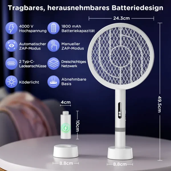COCOLEMON Elektrische Fliegenklatsche, 4000V Abnehmbare Mückenvernichter, USB wiederaufladbar, 2 Modi, Insektenvernichter mit Sicherheitsnetz für Innen, Garten, Terrasse, Camping - Image 6